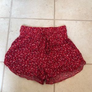 Red floral shorts